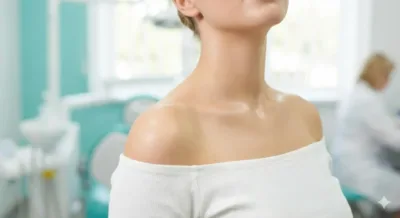 Woman with smooth skin neck and shoulders callen cosmetic center